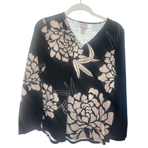 Chico's NWT Bishop Blocked Floral V Neck Long Sleeve Knit Top Size 1